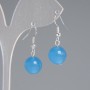 Azurite Cat's Eye Smooth Sphere Earrings, diameter 11.5mm±, length 30mm±, silver-toned metal