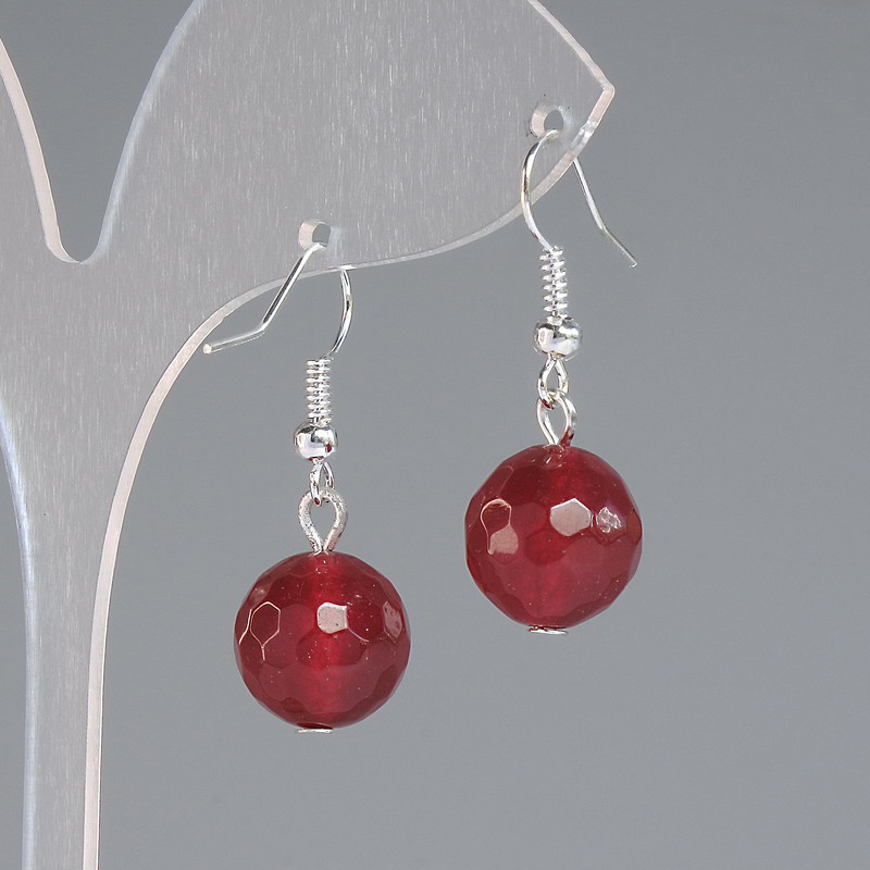 Earrings Turmaline (artificial) faceted bead, diameter 12mm±, length 30mm±, silver metal