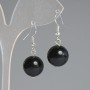Earrings Sunstone Obsidian Smooth Bead, diameter 14mm±, length 32mm±, silver-tone metal