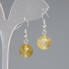 Earrings Citrine Smooth Bead, 12mm Diameter, 30mm Length, Silver Tone Metal