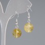 Earrings Citrine Smooth Bead, 12mm Diameter, 30mm Length, Silver Tone Metal