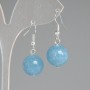 Aquamarine Earrings with Natural Stone Smooth Bead, 14mm diameter, length ~32mm, Silver Metal