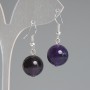 Earrings Amethyst Natural Stone Smooth Bead, diameter 14mm±, length 32mm±, Silver-tone metal