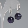 Earrings Amethyst natural stone smooth bead, diameter 14mm±, length 32mm± silver metal