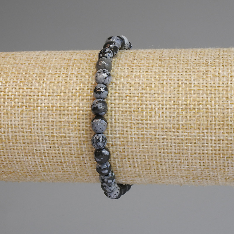 Bracelet Snowy Obsidian Granulated Bead 6mm +-, length 18cm +-, stretch