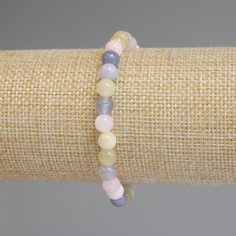 Morganite Bracelet Smooth Round Beads 6.5 mm, stretchy length 18 cm