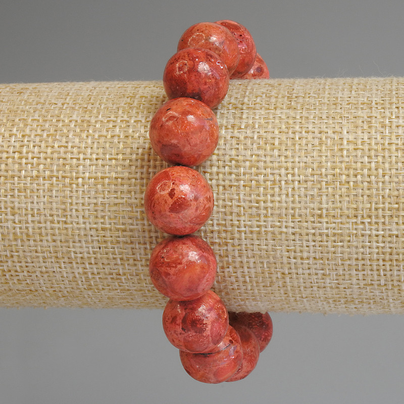 Porous Coral Bracelet with Smooth Bead 14mm ±, length 18cm ± Stretch