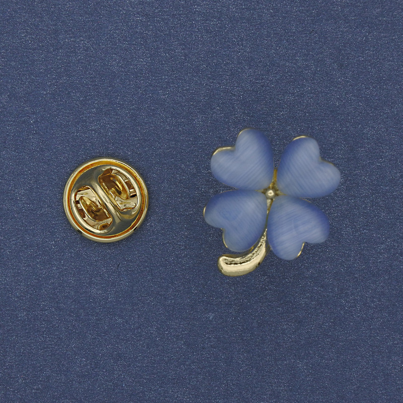 Clover Brooch with blue cat's eye 20x17mm± gold-tone metal