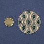 Magnetic Brooch Accent with Green Rhinestones 40mm+- Gray Enamel Gold-Toned Metal