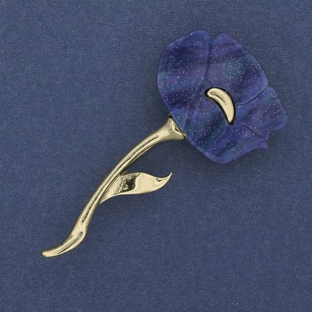 Blue Poppy Pearlized Brooch 63x32mm±, Golden Metal