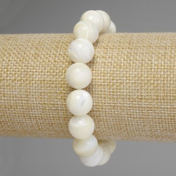 Bracelet, Mother-of-Pearl Smooth Bead, diameter 12mm±, length 18cm stretch