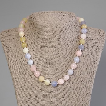 Morganite Bead Necklace Smooth Round Bead 10mm Diameter, 50cm Length with Clasp