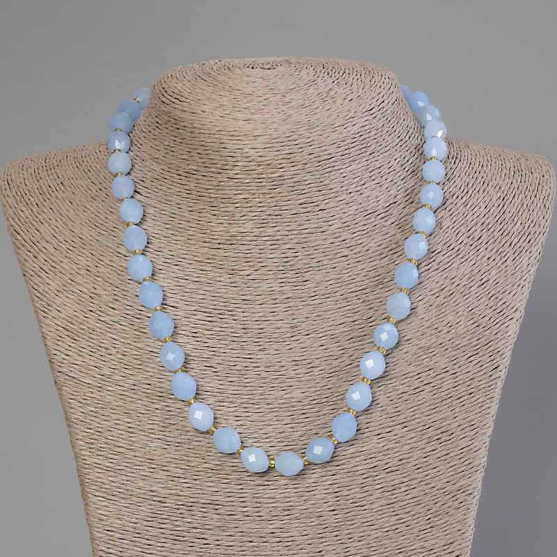 Aquamarine Bead Necklace Faceted Beads, diameter 10×8, 5mm+-, 3mm+- Czech beads, length 50cm +- with clasp