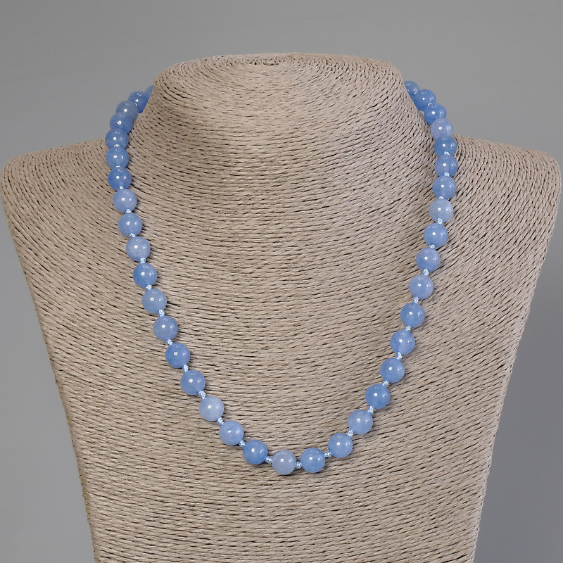 Aquamarine Necklaces smooth beads 8mm diameter, length 50cm ± with clasp