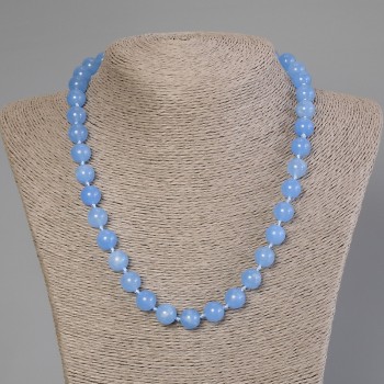 Aquamarine Bead Necklace smooth round bead 10mm diameter ±, length 50cm ± with clasp