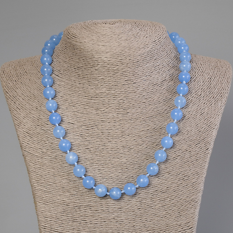 Aquamarine Bead Necklace smooth round bead 10mm diameter ±, length 50cm ± with clasp