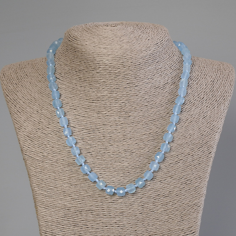 Aquamarine Beads Faceted Cube, 7x7mm Diameter, 50cm Length +/- with Clasp