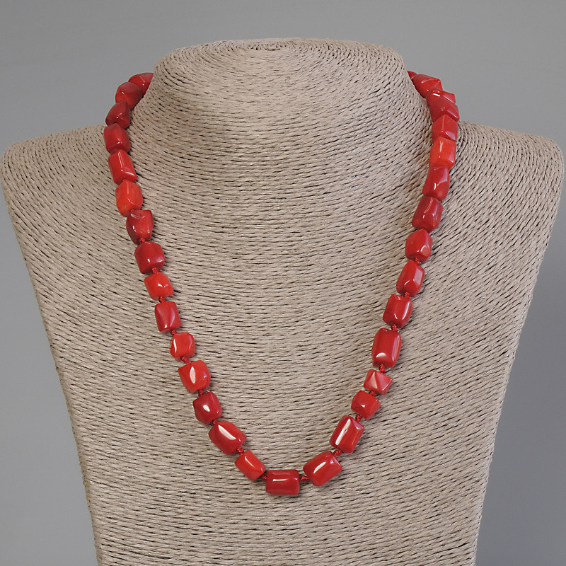 Coral Bead Necklace, cut, diameter 8-10x8-10mm, length 50cm ± with clasp