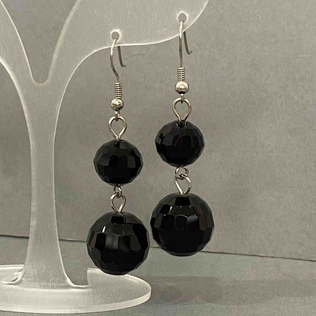 Faceted Ball Earrings 16 and 12 mm, length about 55 mm