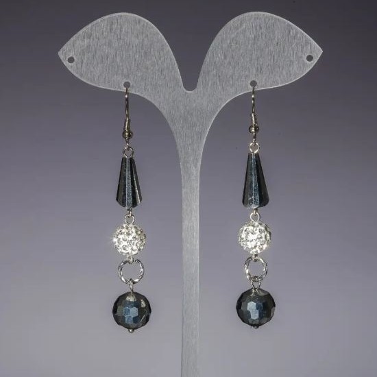 Earrings "Evening" White "Sofits", Steel Czech Crystal, 7 cm long