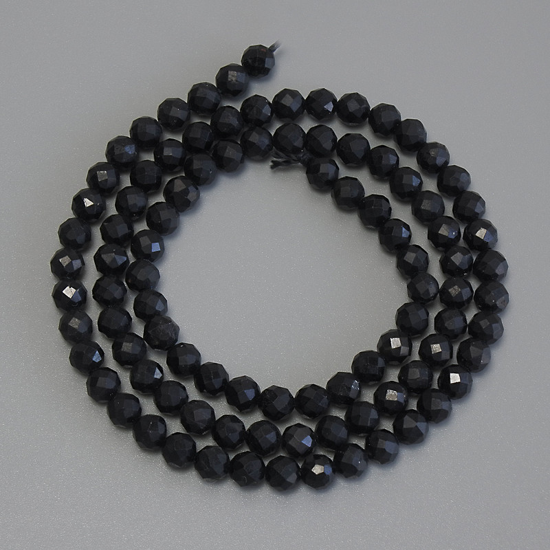 Shungite Beads Faceted Round Beads on Thread, 4 mm± diameter, 39 cm± length