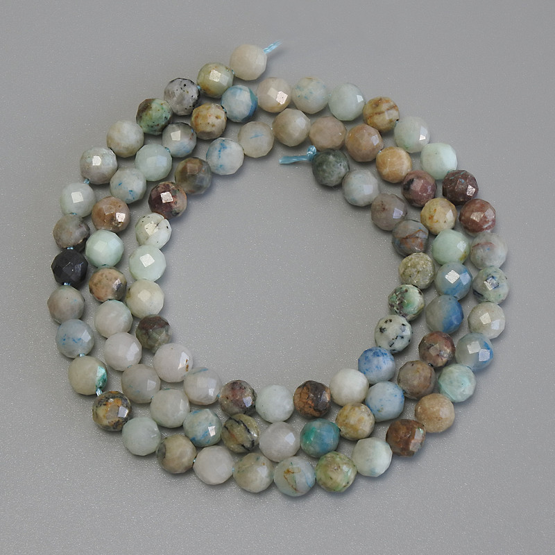 Chrysocolla and Lazurite Faceted Round Beads on Thread, 4.5 mm diameter, 40 cm+ length