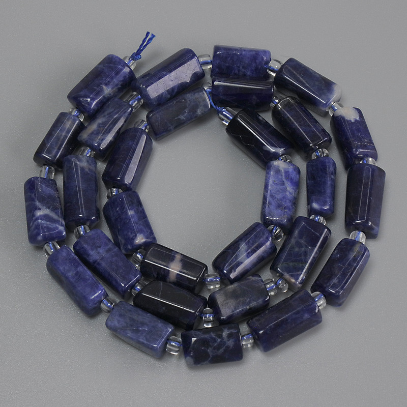 Sodalite Beads, Tumbled, 11-13×6-7 mm, ± 3 mm seed beads, 40 cm length on thread