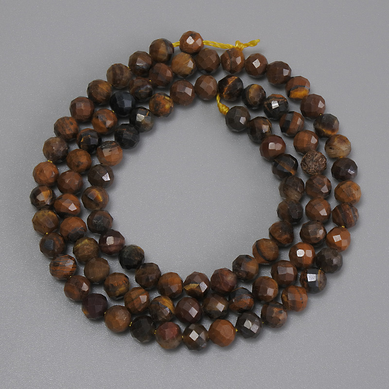Tiger’s Eye Beads, faceted round beads, 4.5 mm diameter, 39 cm length on thread