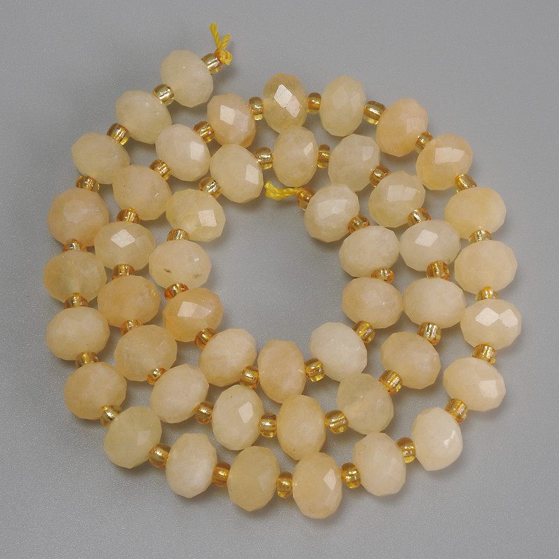 Citrine Beads, Faceted Rondelle, 8x6 mm, +/-, 3 mm Seed Beads, Length 37 cm, on Thread