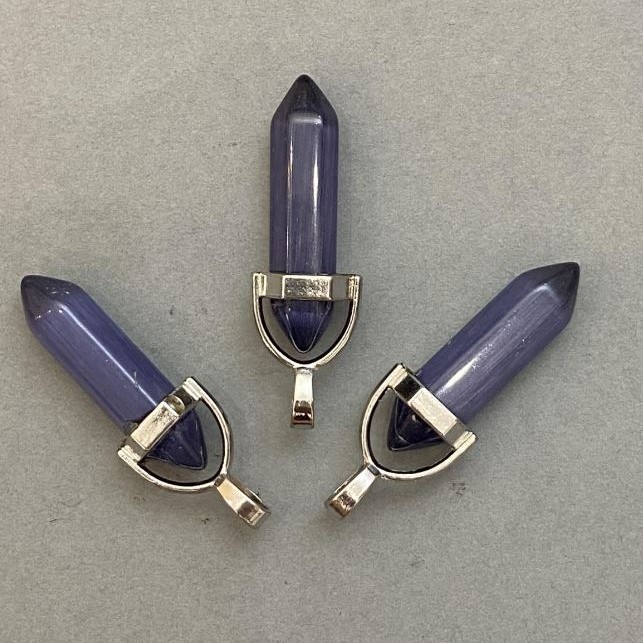 Cat's Eye Pendant Hexagonal Crystal Stone 8x31x41mm with Ball