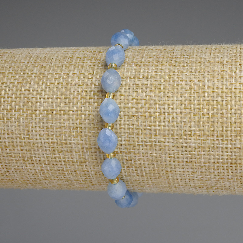 Aquamarine Bead Bracelet, faceted grain, diameter 8x6mm ±, length 18cm ±, stretch