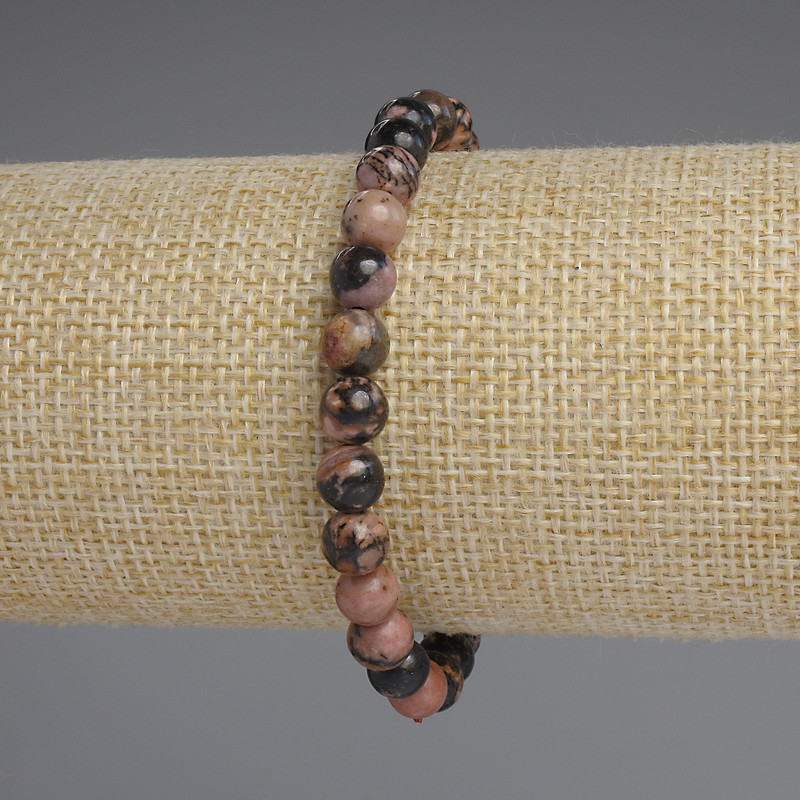 Rhodonite Bead Bracelet smooth ball, 6mm diameter, 18cm length, stretch