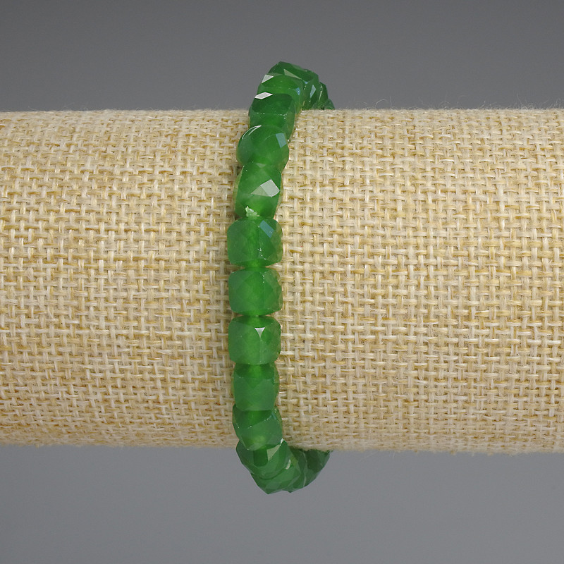 Chrysoprase Beaded Cube Bracelet, 6.5x6.5mm, 6.5mm+-, 18cm+- stretch