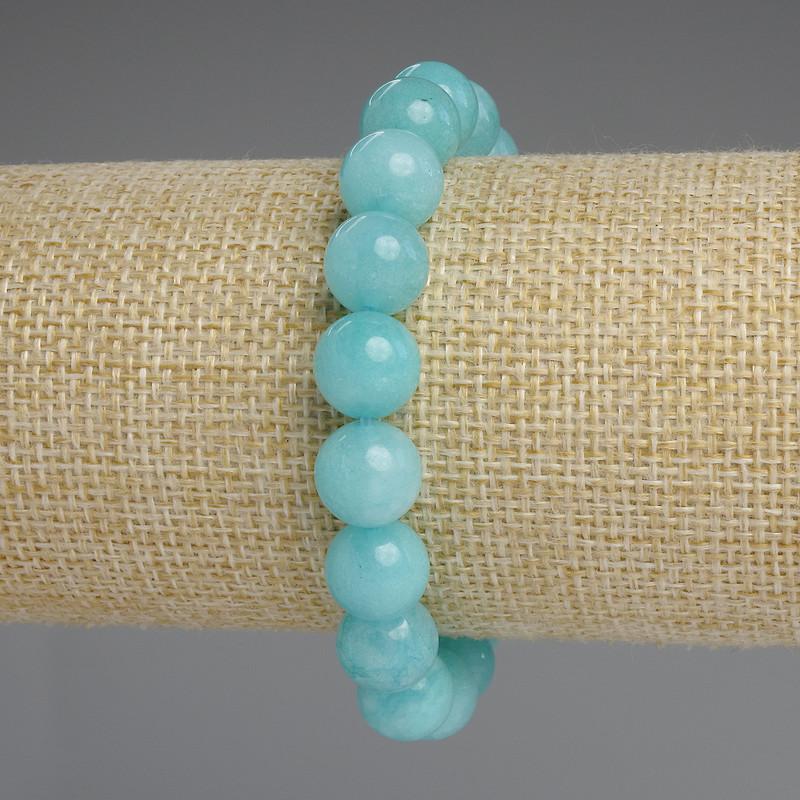 Aquamarine Bead Bracelet smooth round beads, diameter 10mm+-, length 18cm+- stretch