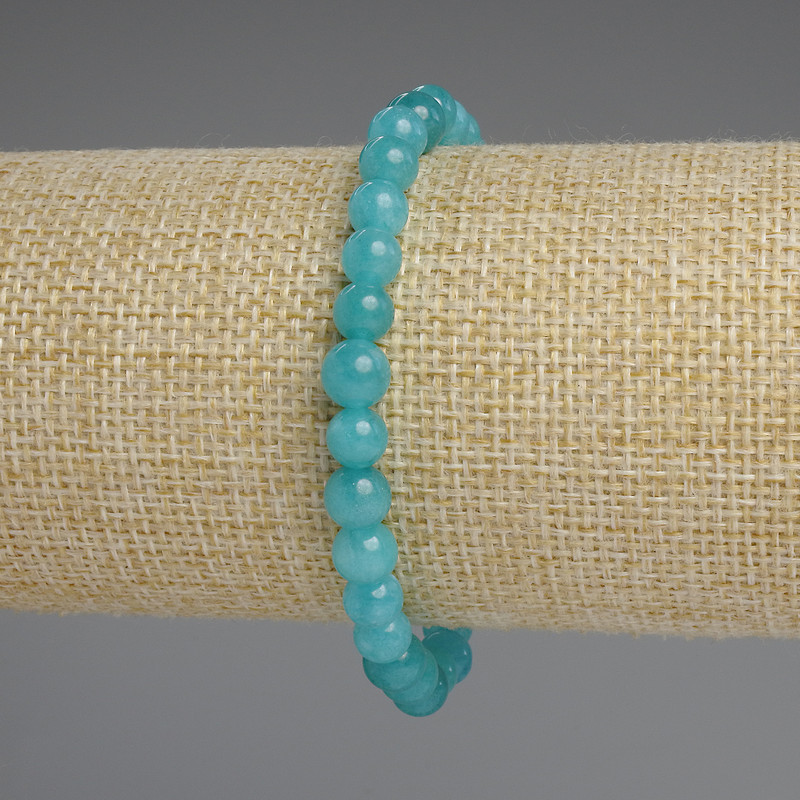Aquamarine Bracelet Smooth Bead, diameter 6mm ±, length 18cm ± stretch