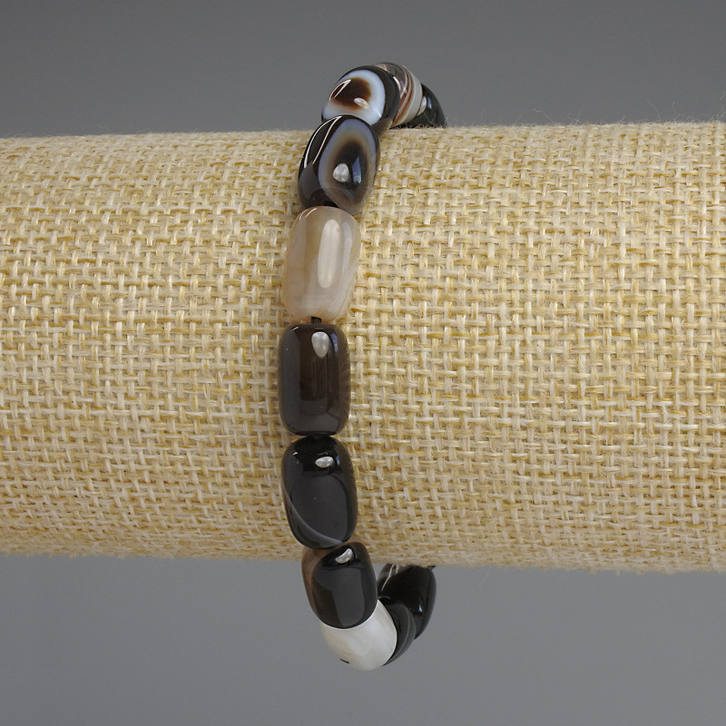 Agate Barrel Bead Bracelet, 12x8mm diameter, adjustable 18cm stretch