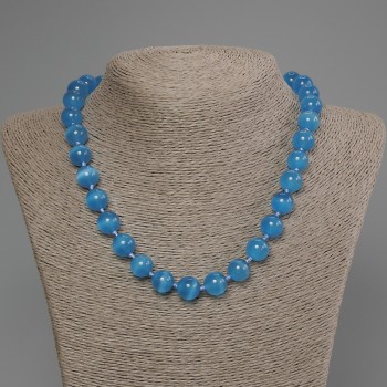 Azurite Cat's Eye Bead Necklace, Smooth Rounds, 11mm diameter ±, length 50cm ± with clasp