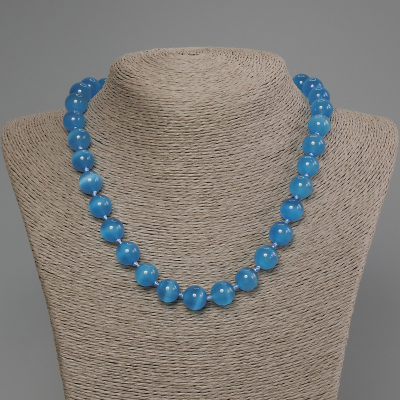 Azurite Cat's Eye Bead Necklace, Smooth Rounds, 11mm diameter ±, length 50cm ± with clasp