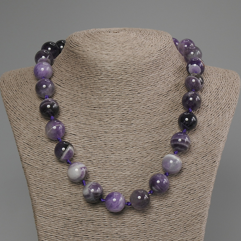 Amethyst Chevron Smooth Round Beads Necklace, 16mm diameter, 50cm length, with clasp
