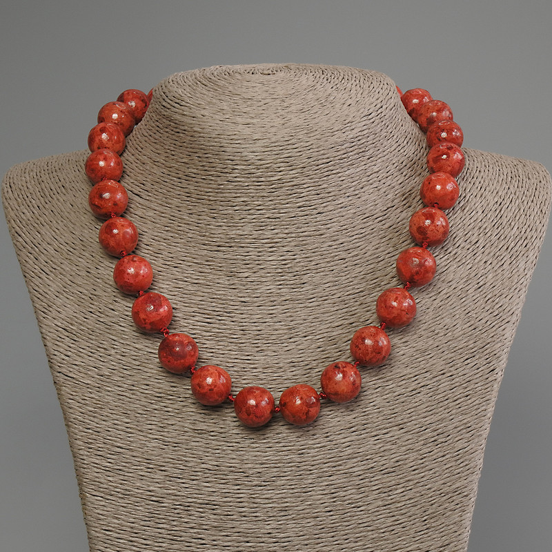 Porous Sponge Coral Bead Necklace with Smooth Round Bead, 14mm diameter, 50cm length +/- with clasp