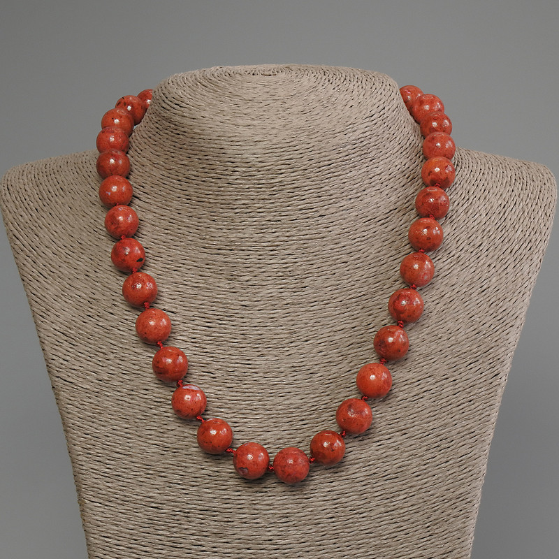 Porous Sponge Coral Bead Necklace, smooth round beads 12mm diameter, length 50cm ± with clasp