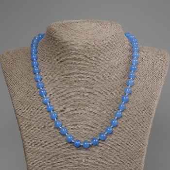 Blue Cat's Eye Bead Necklace 8mm Smooth Round Beads, 50cm Length ± with Clasp