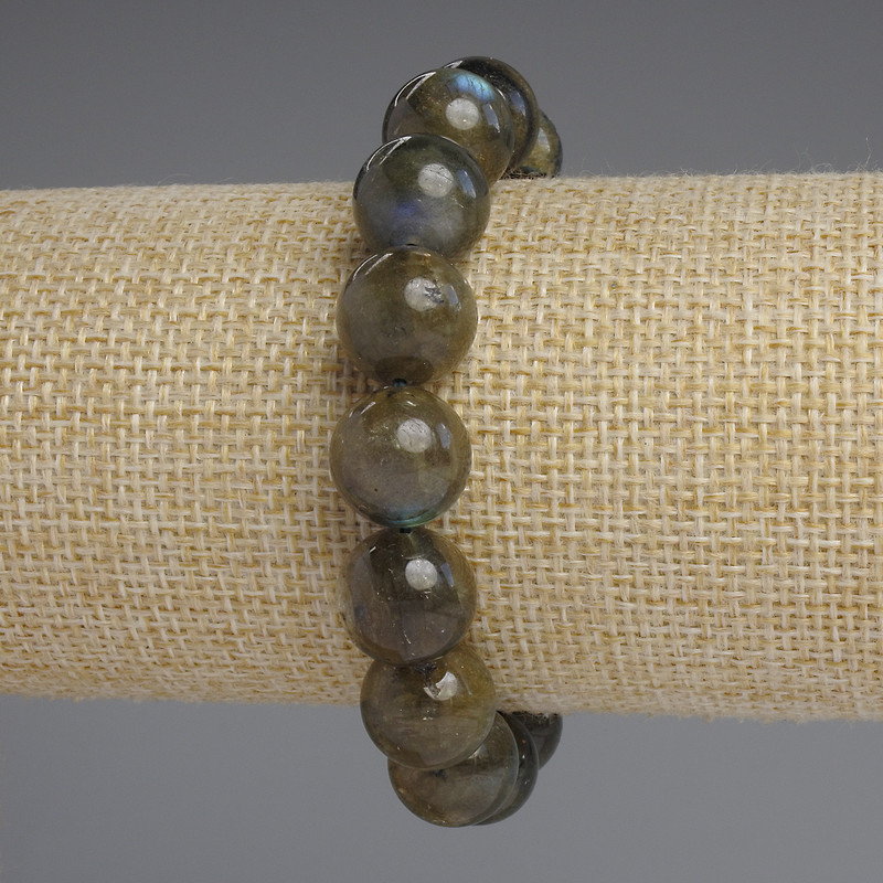 Bracelet Labradorite Smooth Bead, 12mm diameter ±, 18cm length stretch