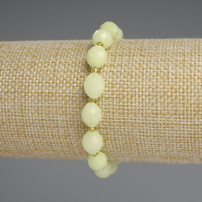 Chrysoprase Olivine Bead Bracelet 10x8mm faceted beads + 3mm spacers, stretch length 18cm