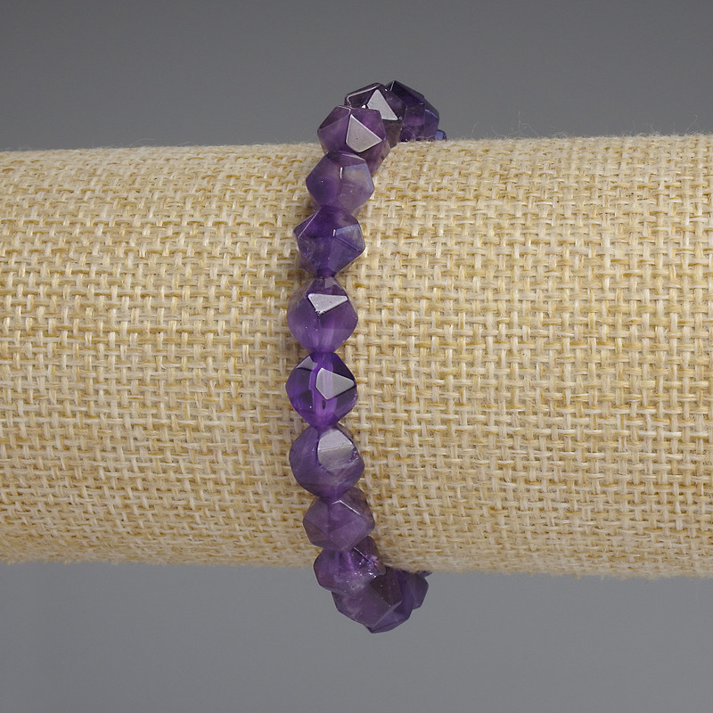 Amethyst Bracelet with Faceted Beads, 8x7mm, stretch, 18cm long