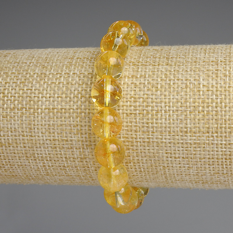 Citrine Bead Bracelet smooth round beads, 10mm diameter+, stretchy length 7.1 inches (18 cm)