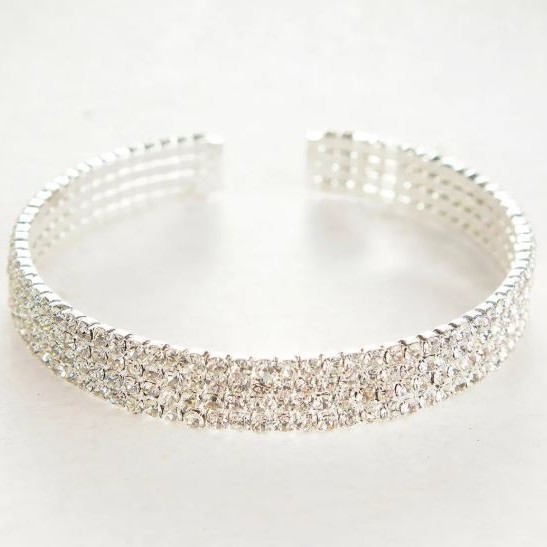 Bracelet cuff four-row with white rhinestones, 18-22 cm circumference