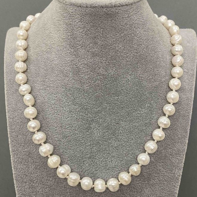 Necklace of Natural Freshwater Pearls 8, 5-10, 5×8-9mm±, length 47cm± with clasp