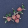 Brooch Exotic Fruit Pink and Green Enamel Silvered Metal 28x45mm+