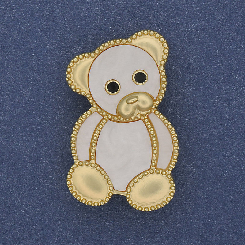 Brooch Pendant Bear White Pearlized Gold Metal 38x24mm+